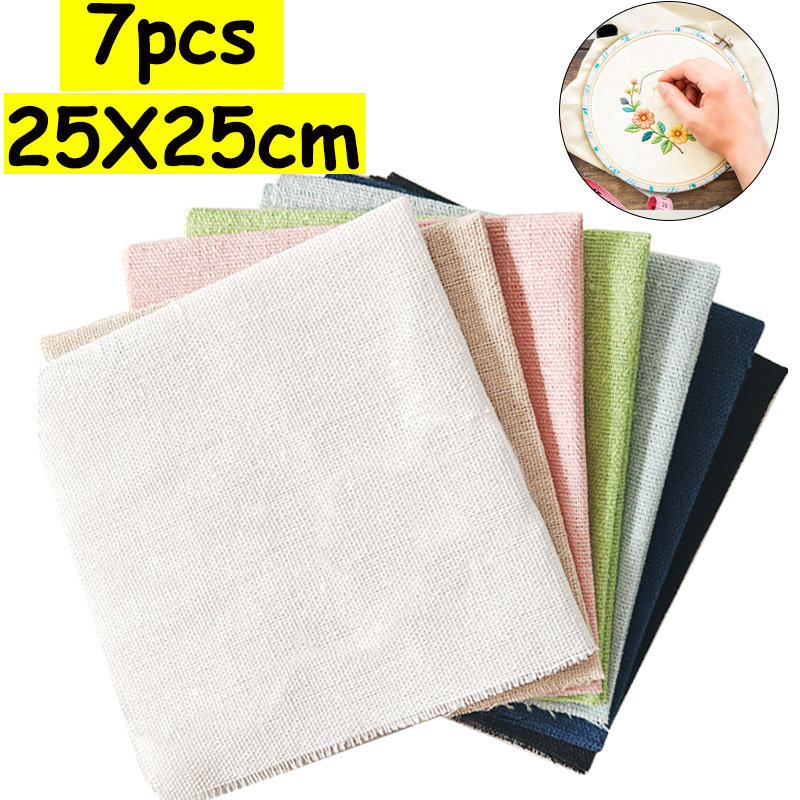 Sewing Textile Art - 7 Parçalı 25*25cm Keten Kumaş Seti,