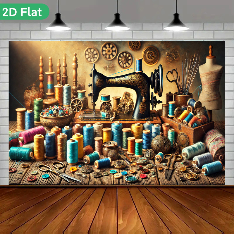 Sewing Textile Art - Vintage Retro Dikiş Atölyesi Duvar Gobleni