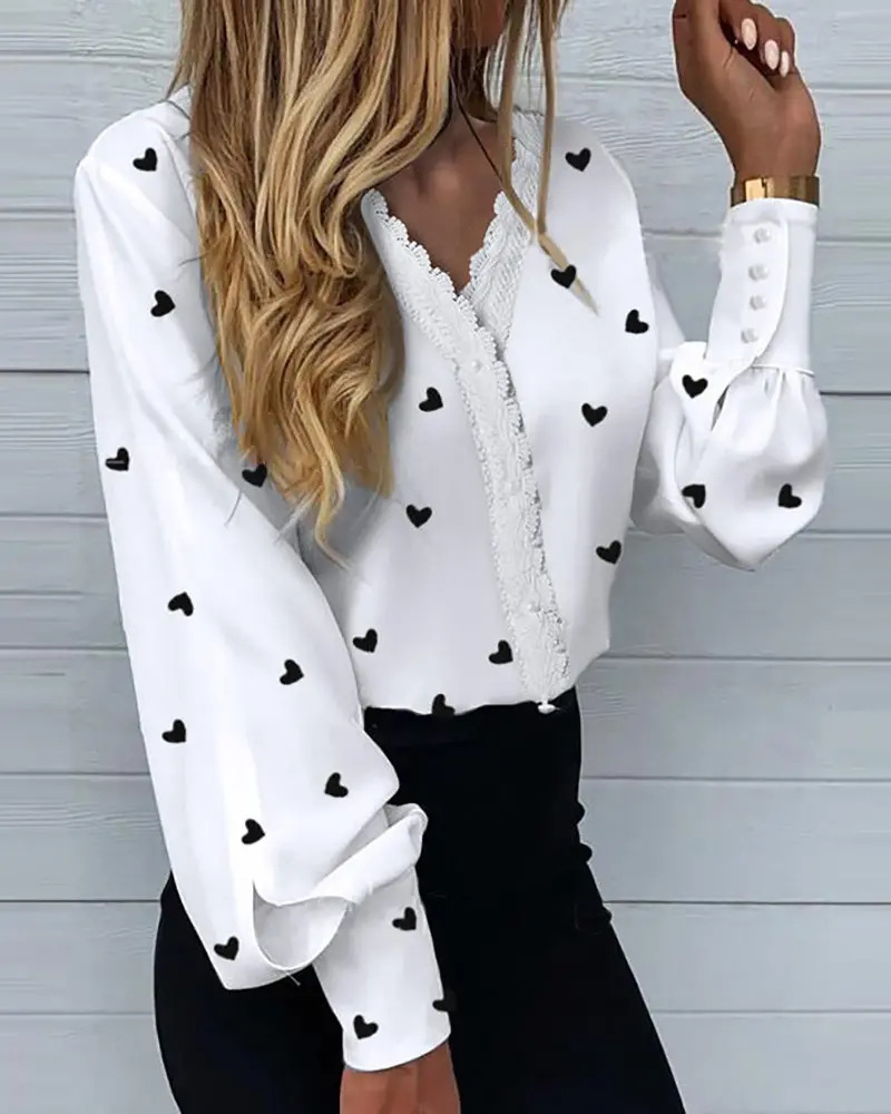 Sewing V - Kadınlar Tatlı Aşk Kalp Boyama Baskı